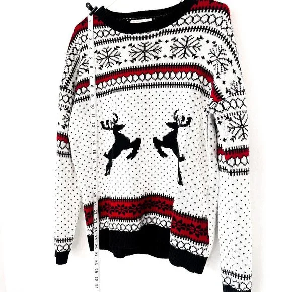 vintage christmas reindeer snowflake sweater L - Picture 2 of 4